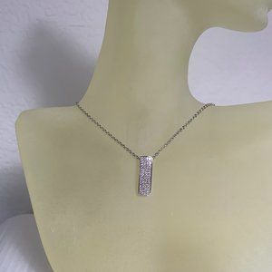 NWOT Silver Tone Pave CZ Pendant + Chain